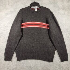 Old Navy Crewneck Sweater Mens Large Gray Red Stripe Lambswool Blend